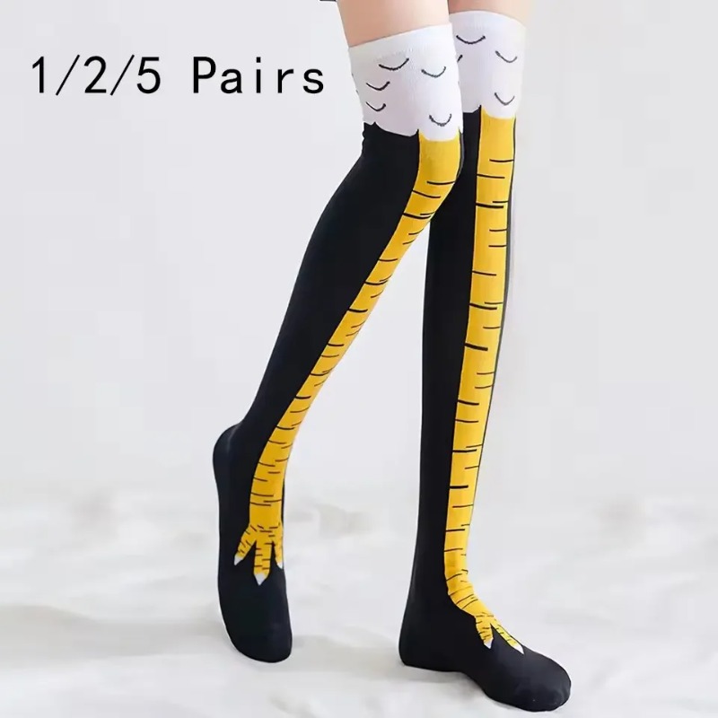 Funny Chicken Leg Socks - 1/2/5 Çift Kadın Diz Üstü Çorapları