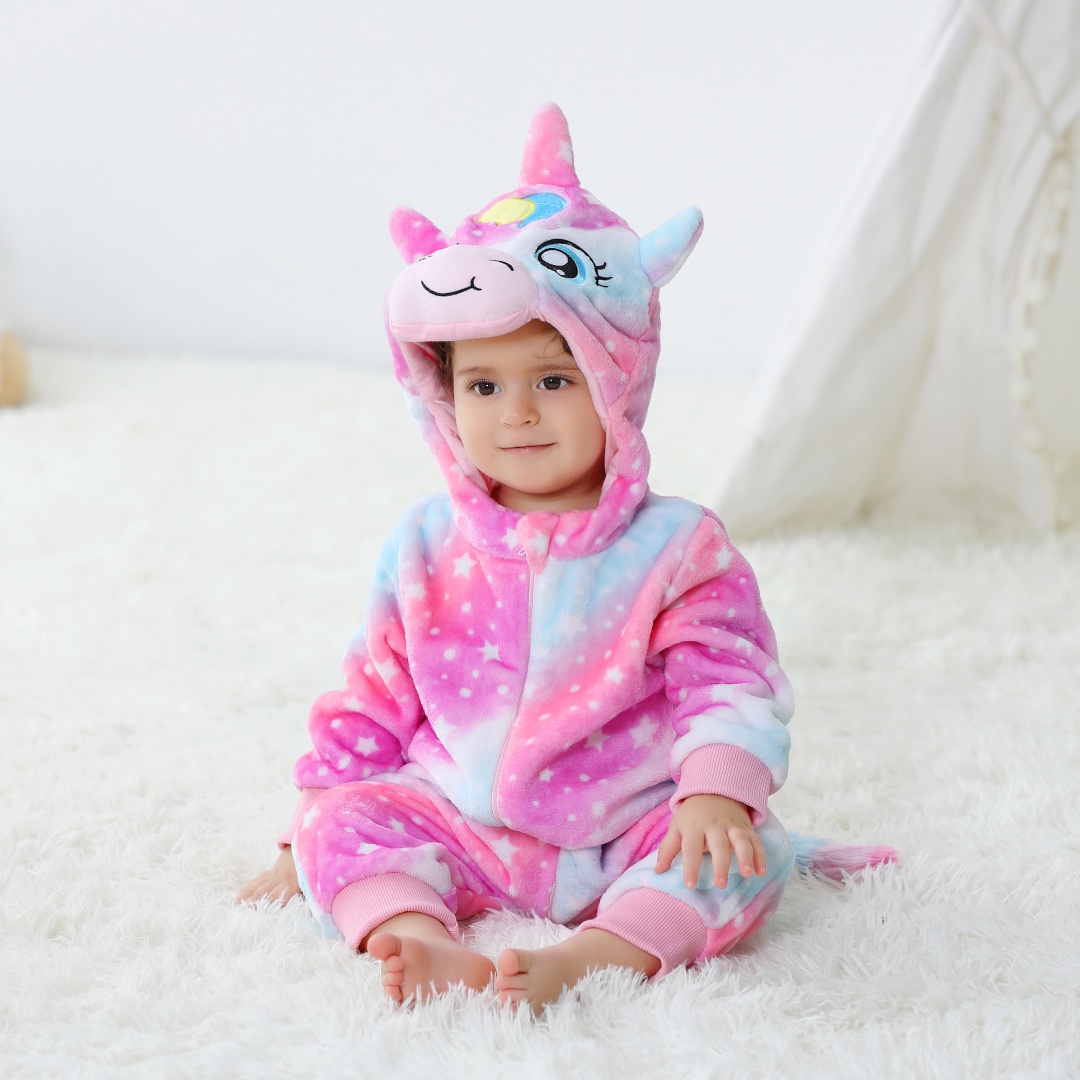 Spiderman Jumpsuit Kids - Unicorn Bebek Tulumları Şapkalı Flanel Yürümeye