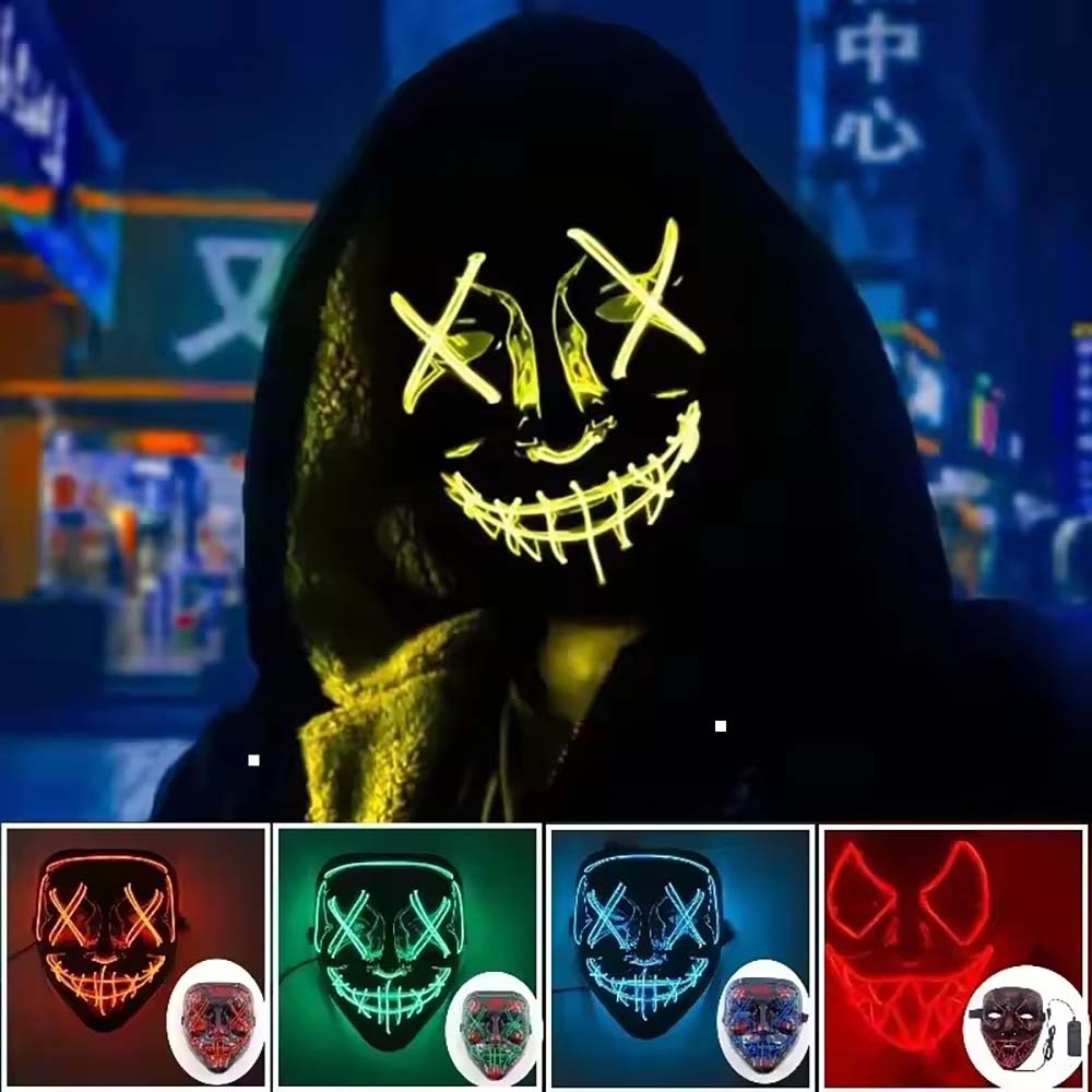 Led Purge Mask Halloween - Kablosuz Neon LED Purge Maskesi Karanlıkta