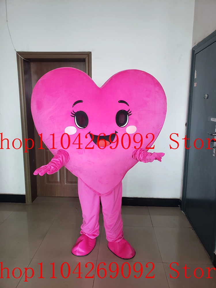 Costumes - Sevimli Pembe Kalp Maskot Kostümü Çizgi