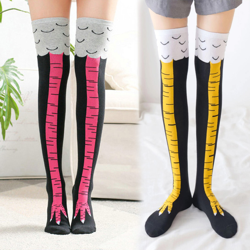 1 çift kadın baskı diz üstü ço - Funny Chicken Leg Socks incelemesi ve fiyatı