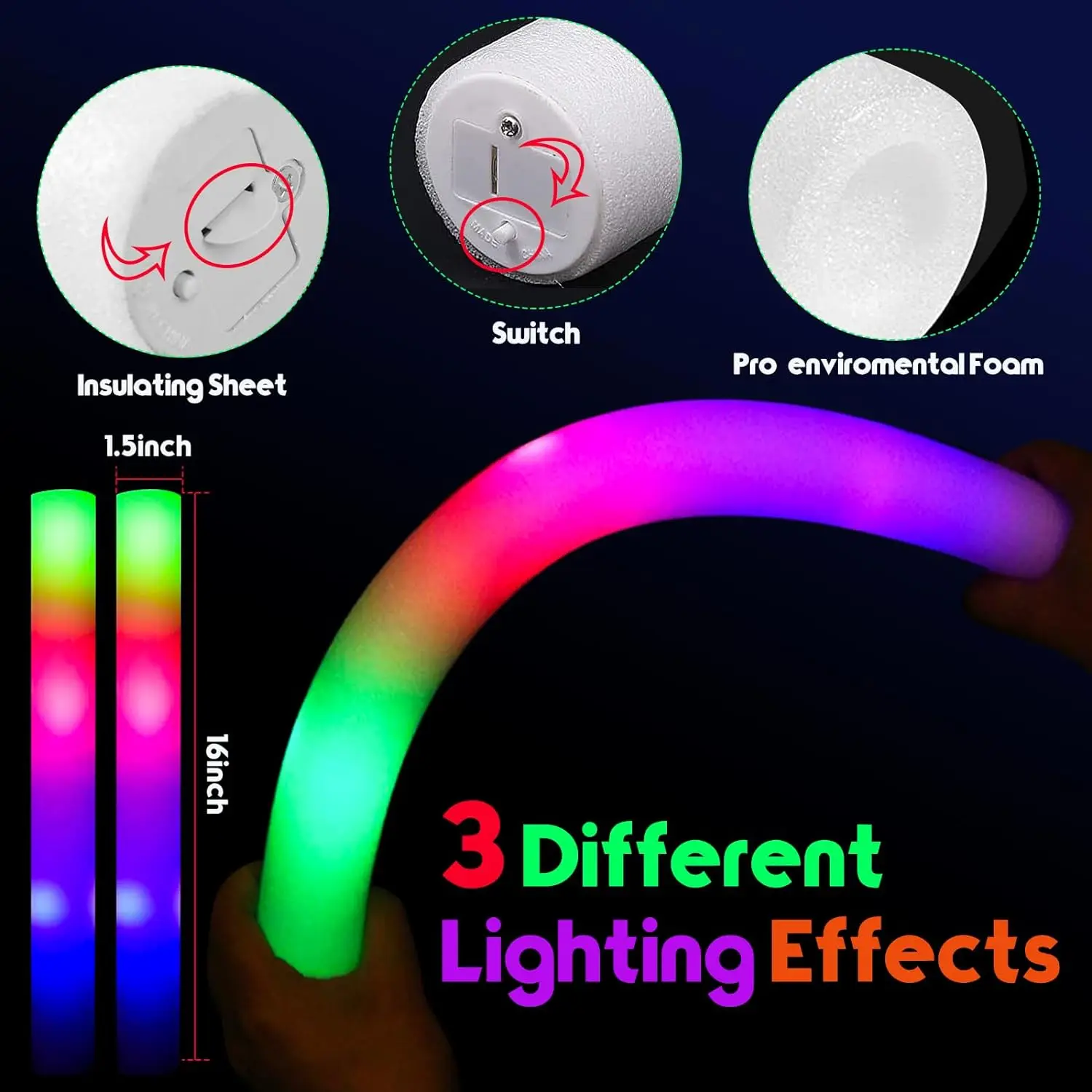 3 Modlu Renkli Led Işıklı Köpü - Flashing Led Foam Sticks Party incelemesi ve fiyatı